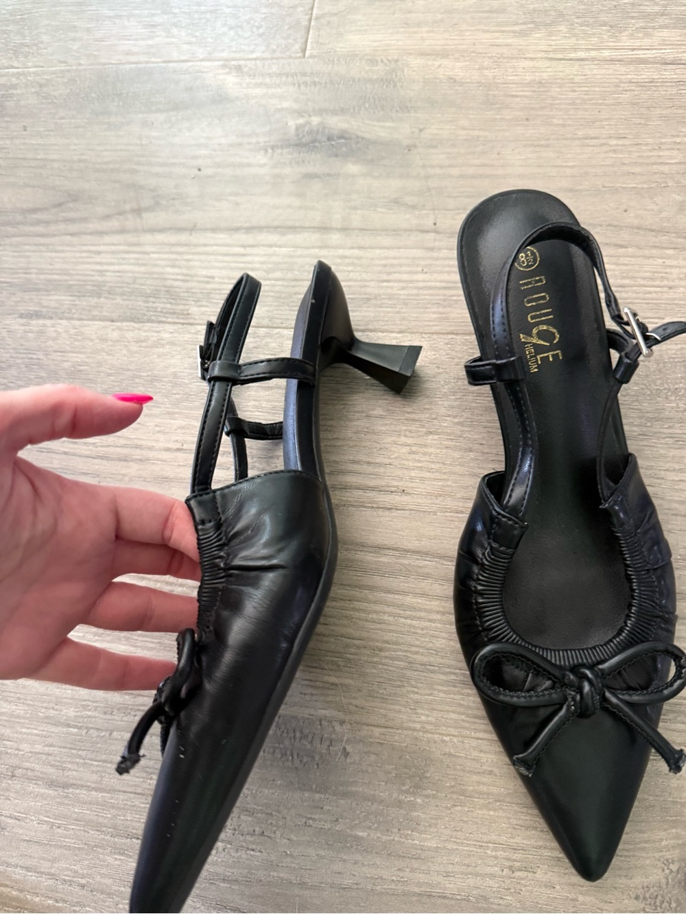 Rampage Black Pointed Slingback Kitten Heels with Bow Accent - Picture 4 of 4